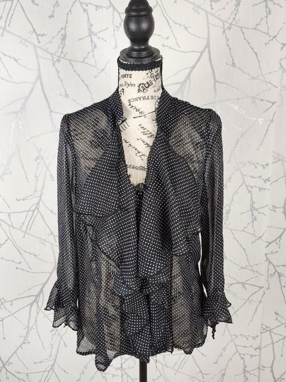Zoe Black Dot Print Sheer Georgette Ruffle Blouse